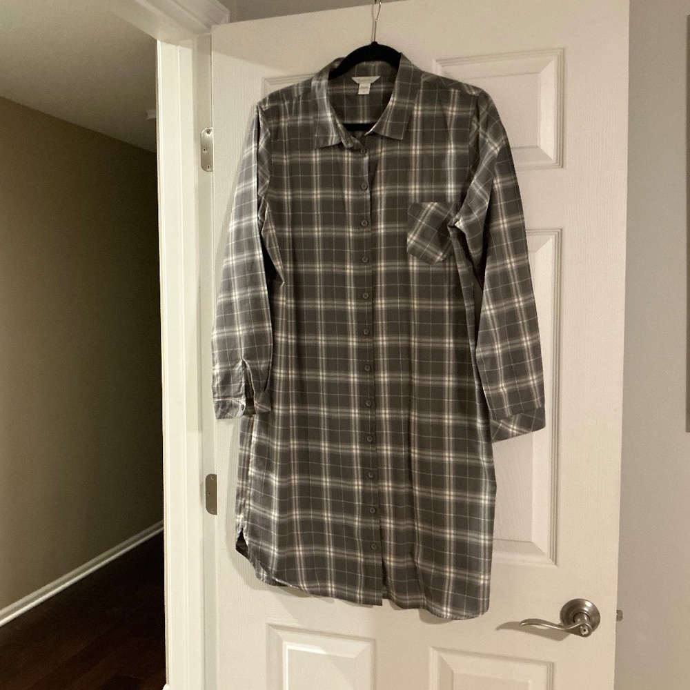 *SOLD* EUC Garnet Hill gray and white plaid flannel dress/tunic size 14